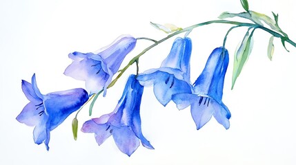 An elegant watercolor illustration of blue flowers, showcasing their graceful petals and delicate charm against a serene background.