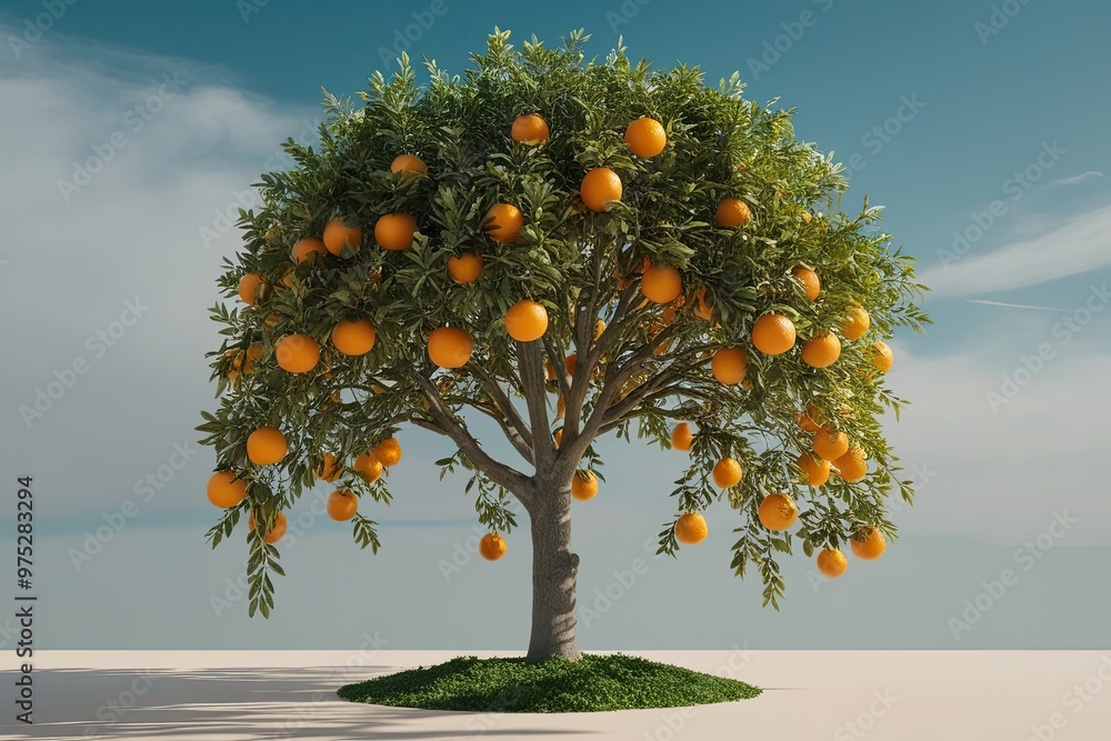 Poster high definition 3d display of orange tree citrus sinensis on clear background