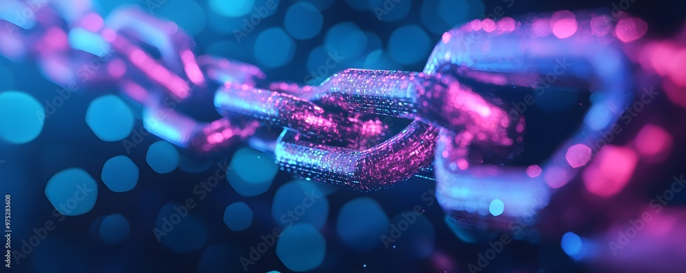 Poster abstract chain link with neon lights and bokeh background
