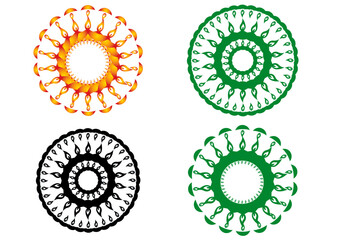 Floral Fireworks: Four Symmetrical Leaf and Flame Mandala Designs in Vibrant Hues For Greeting Cards, Posters, And Backgrounds