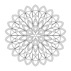 Asian floral mandala for adults coloring book. Vector ethnic circular ornament. Black and white linear illustration