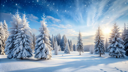 Fototapeta premium Snow-covered trees in a winter wonderland , snowy, forest, winter, cold, nature, landscape, trees, white