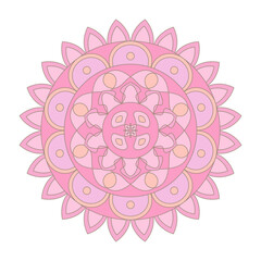 Asian colorful floral mandala. Vector ethnic circular ornament. Stylish design in pink pastel shades