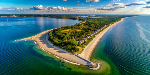 Aerial view of Mastic Beach on Long Island's picturesque coastline, Mastic Beach, Long Island, aerial view, coastline, beach
