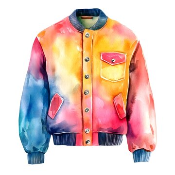 recommend clip art: Watercolor Rainbow Tie Dye Bomber Jacket Illustration