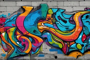 Urban Identity Expressed Through Colorful Abstract Graffiti Patterns on Textured Concrete Block Walls