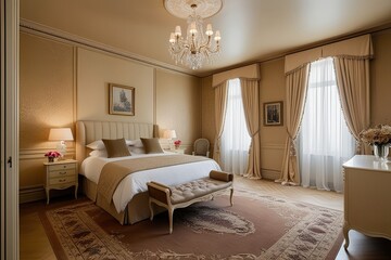 Opulent Beige Boudoir Design with Vintage Textures and Chic Layout Ideas