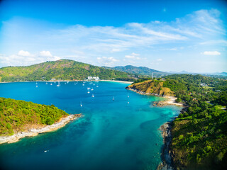 Fototapeta premium Drone view of Tropical sea in summer season at Phuket island Thailand