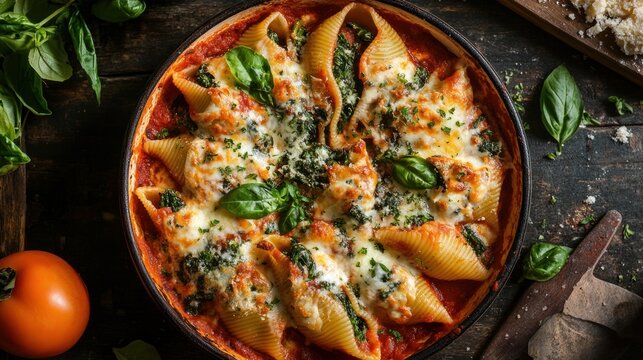 Spinach and Ricotta Stuffed Shells in Tomato Sauce