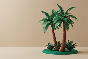 Fototapeta premium 3D Palm Tree Crafting on Minimalist Background for Tropical Decor