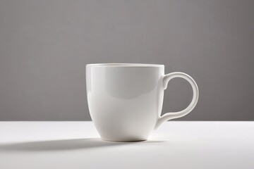 a white coffee cup on a white table                             