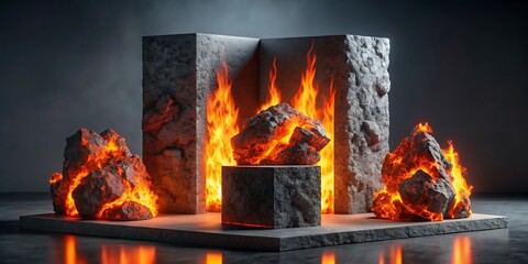 Obraz premium podium lava rocks smelt on volcano with magma