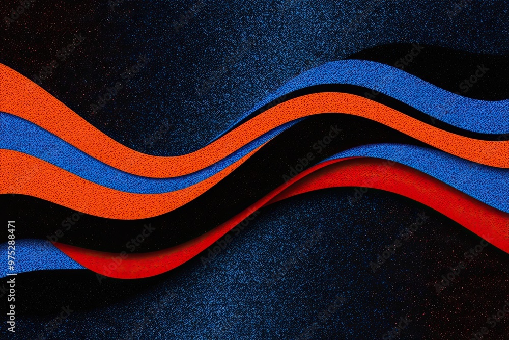 Poster dynamic abstract background in black blue orange and red with grainy texture and color wave design