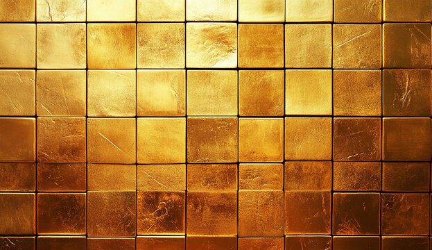 Gold background with golden tiles. Golden wall texture