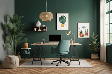 Cozy Modern Workplace Home Mock-Up in Interior Background 3D Render