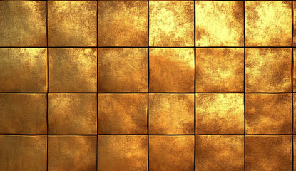 Gold background with golden tiles. Golden wall texture