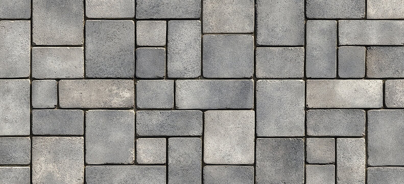 Fototapeta Gray color, rectangular seamless texture of paver bricks, seamless pattern, flat lay background