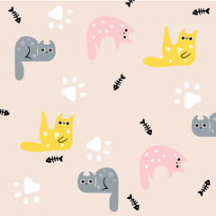 Cartoon cats pattern on white background.