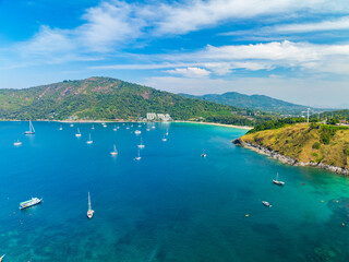 Obraz premium Drone view of Tropical sea in summer season at Phuket island Thailand
