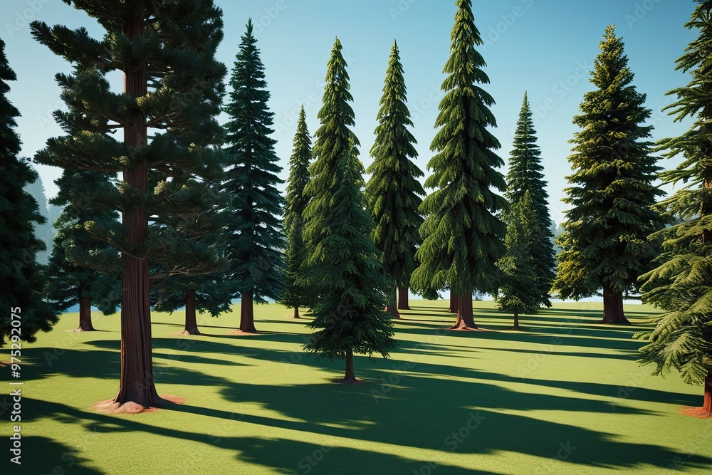 Poster stunning three-dimensional redwood and fir tree models with realistic ground shadows for eco-friendl