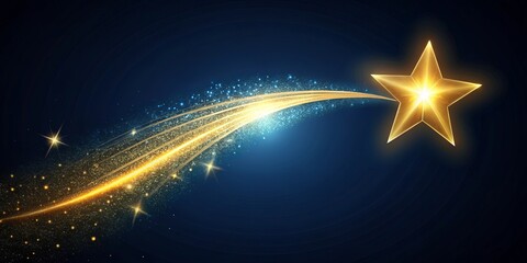 A fleeting shooting star streaks across a midnight sky, its ethereal tail blazing like a glowing ember on