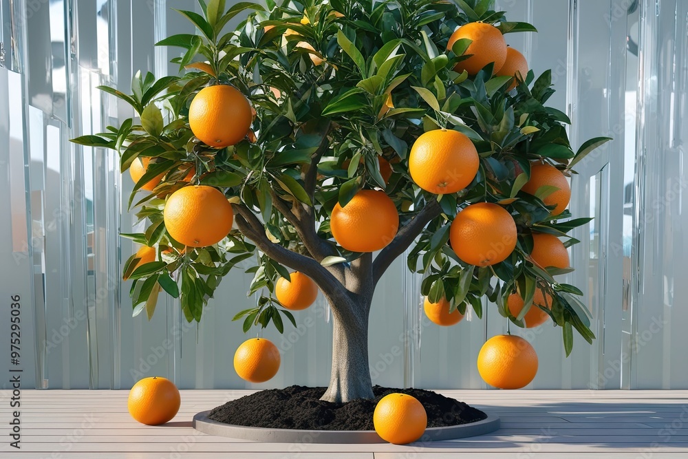 Aufkleber high definition 3d display of orange tree citrus sinensis with clear background