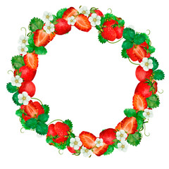 Beautiful and Decorative Illustration of a Circular Strawberry Floral Wreath Design