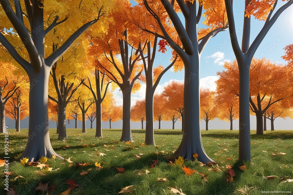 Aufkleber hyperrealistic 3d autumn tree visualizations with lifelike details and dynamic shadows for graphic d