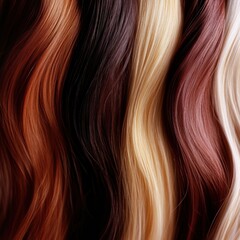 Fototapeta premium Close-up shot of four strands of wavy hair in different colors - red, brown, blonde, and auburn.