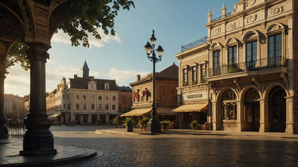 Historic town square with old world charm and classic architecture