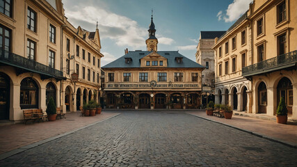 Fototapeta premium Historic town square with old world charm and classic architecture
