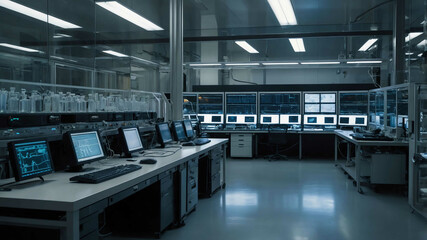 Obraz premium Modern research lab with high tech instrumentation and digital monitors
