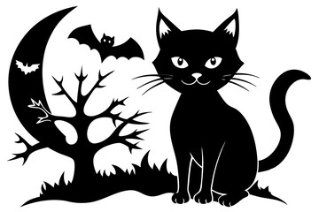 A halloween black cat silhouette,icon on white background.