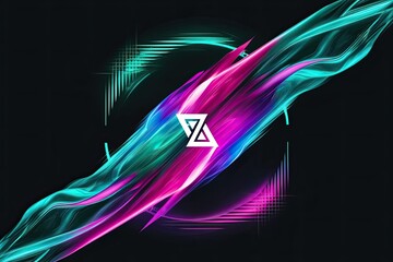 Vibrant chromatic fusion of emerald, magenta, and cerulean on a midnight black background for a dynamic electronic music event design