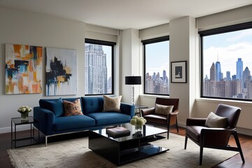 Stylish Urban Loft Studio Featuring Modern Canvas Art and Sleek Furnishings