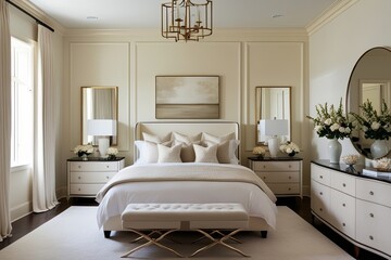 Contemporary Cream Bedroom Design with Elegant Decor and Subtle Tones