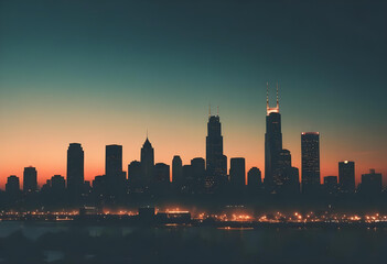 Fototapeta premium a city skyline with a sunset in the background
