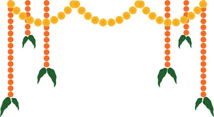 Decorative Indian Festive Garland Decor With Marigold Flower and Mango Leaf