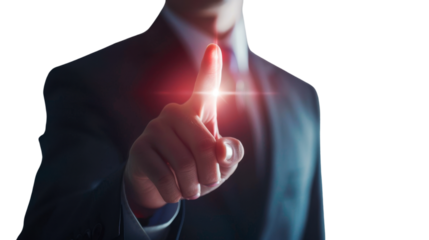 Businessman login with fingerprint technology on transparent background