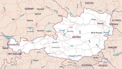 Simple outline map of Austria coloring page