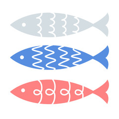 北欧風イラスト・魚(灰色・青・赤ver.)