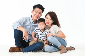 Asian family studio photo with copy space
