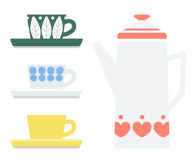 北欧風イラスト・ティーカップ・ティーポット・ティーセット