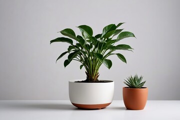 Obraz premium two potted plants on a table 