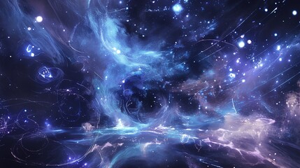 Obraz premium Dreamcatcher Nebula with Glowing Threads, Cosmic Web of Light and Color in Deep Space, Abstract Astronomical Phenomenon, Celestial Energy and Mystical Interstellar Structure.