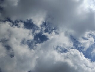 Natural background of bright blue sky with clouds during the day