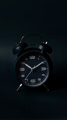 Infinity and other time related concepts, banner design. Black clock face twisted in spiral,...