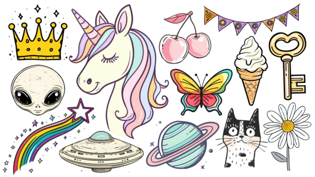 PNG pop icon element set, transparent background