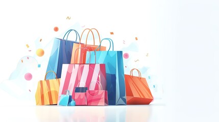 colorful shopping bags on white background  shopping festival