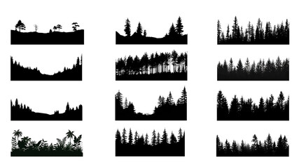 PNG forest silhouette element set, transparent background